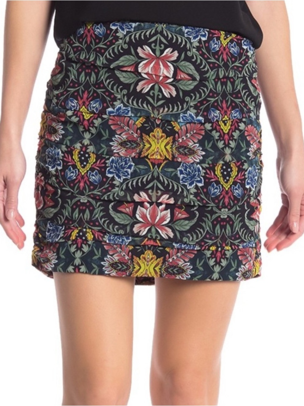 Rebecca Minkoff - Adalynn Shirred Black Floral Mini Skirt